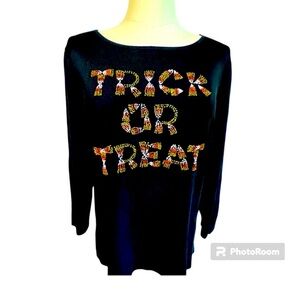 NWT Trick or Treat Rayon Blend Knit Beaded 3/4 Sleeve Top Womens XL Sweaterworks